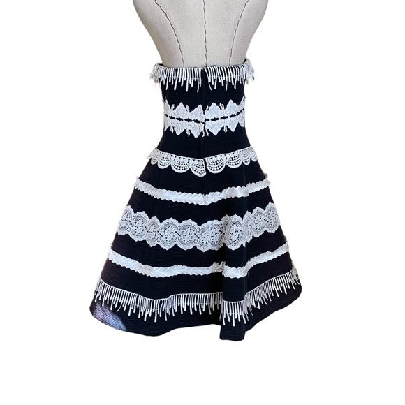 Vintage 80s Strapless Victor Costa Saks Fifth Ave Cocktai Dress Ribbon Eyelet - Picture 7 of 17